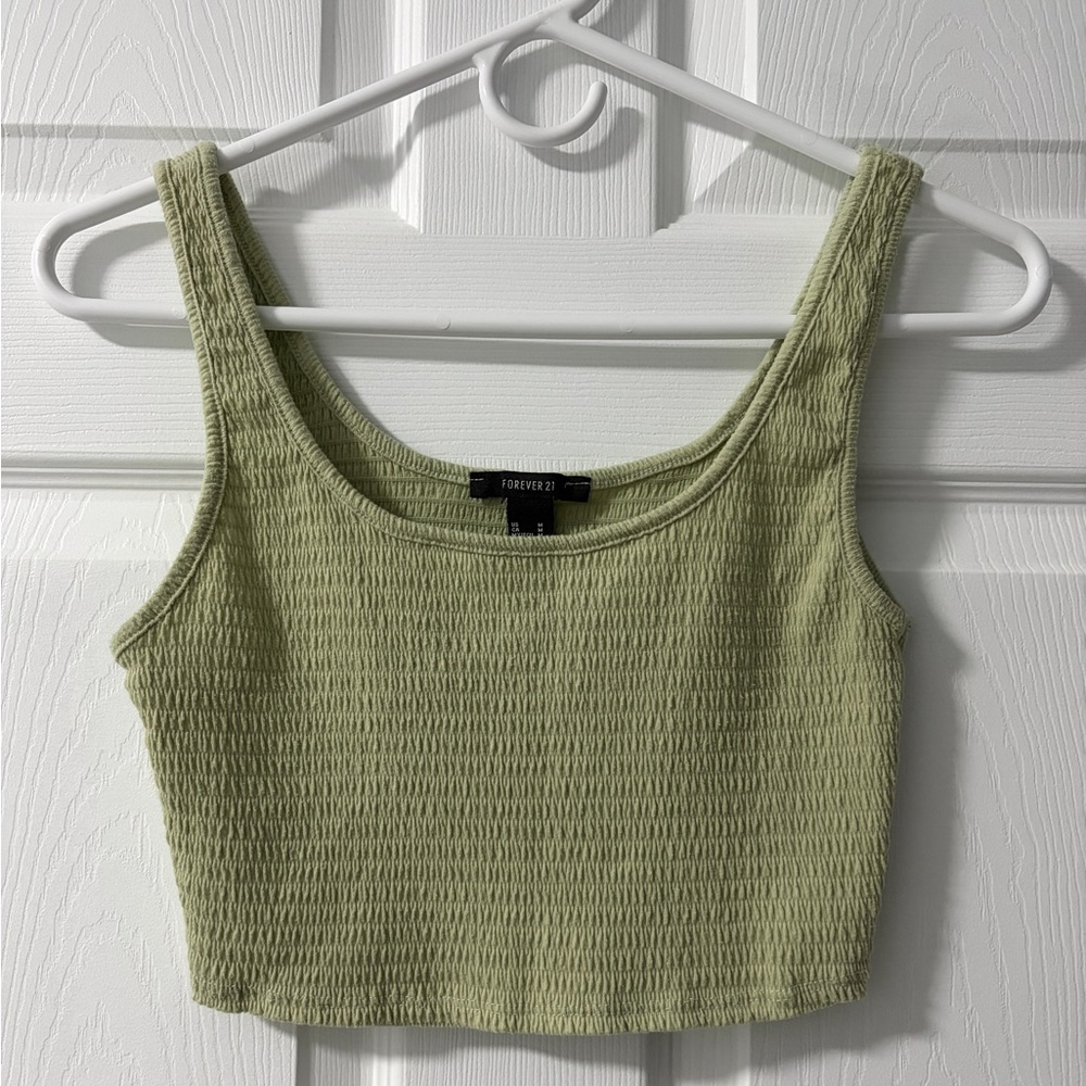 Forever 21 Sage Green Smocked Crop Tank (Size M)